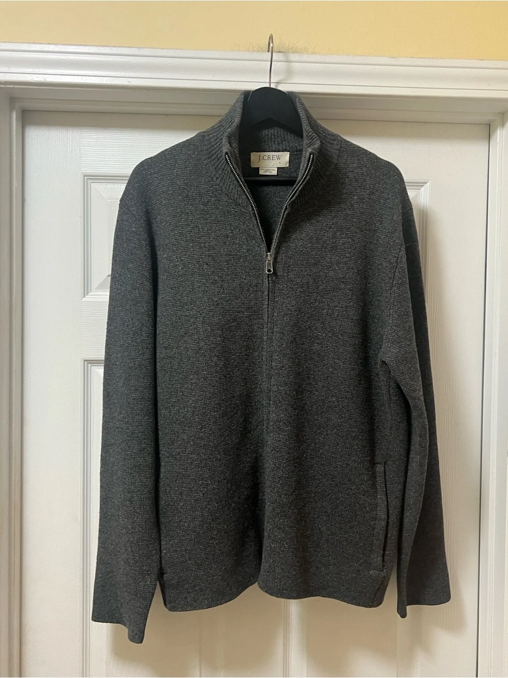 J. Crew Men’s Dark Charcoal Gray Full Zip Wool Mock Neck Sweater
